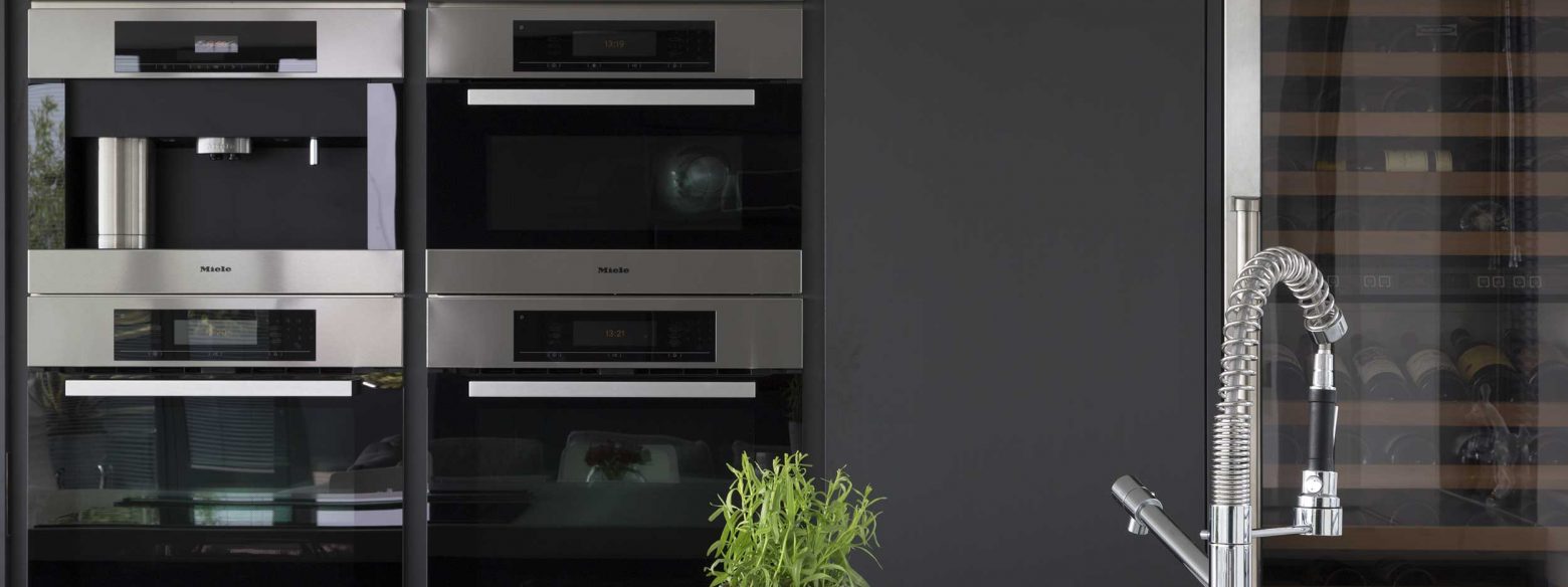 Matte grey kitchen with white units