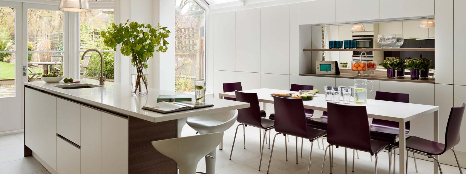 Open plan kitchen with bright roof lights