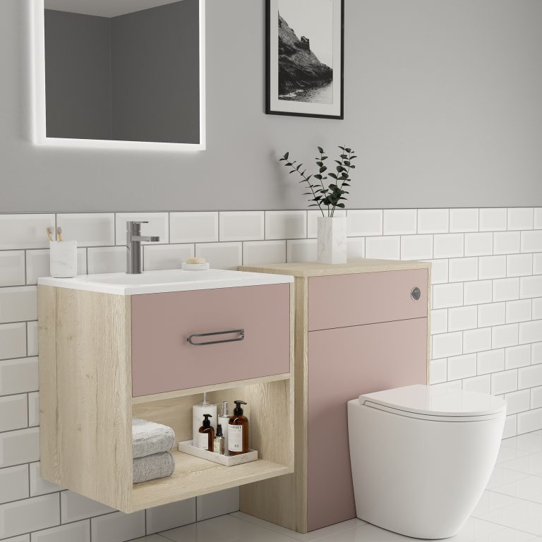 bathroom with pink details